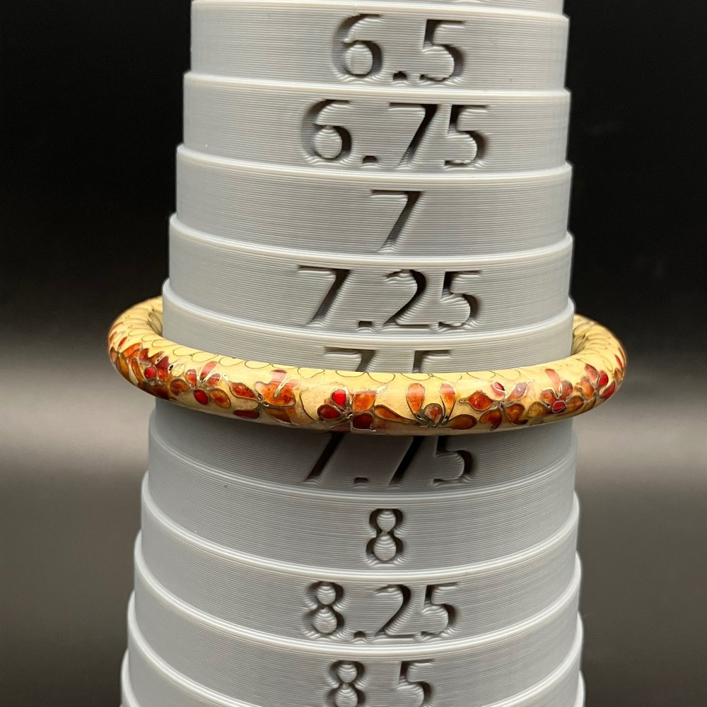 Vintage Cloisonné Enamel Bangle Bracelet Cream Red Orange Floral 7.5 Inch - Picture 7 of 8